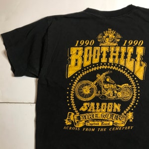 Vintage 1990 Boothill Saloon Biker Tee Mens Size Small Distressed Bike Week