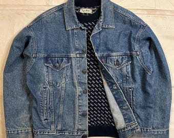 Vtg 80s Levi's 71411 0816 Blue Denim Buffalo Plaid Flannel Lined