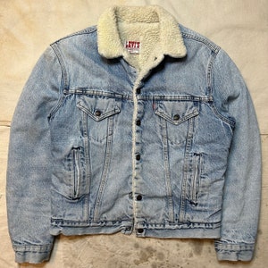 Distressed Vintage 1980s Levis Sherpa Lined Denim Jacket Mens Medium