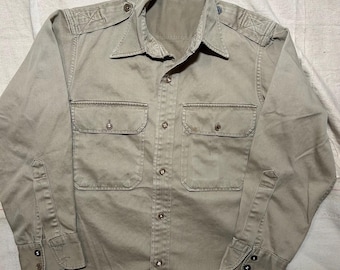 Vintage 1950 US Army Cotton Khaki Shirt Mens Size S/M Distressed