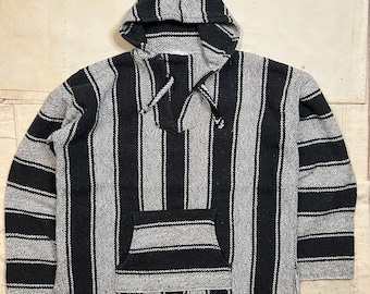 Moletom Baja Mexicano Vintage Woven Masculino Tamanho grande Preto e Branco