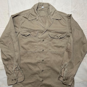 Distressed Vintage 1950s US Army Cotton Khaki Shirt Mens Size Small