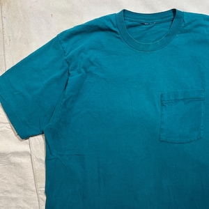 Camiseta vintage verde agua con bolsillo de los años 80 y 90 para hombre, talla M/L