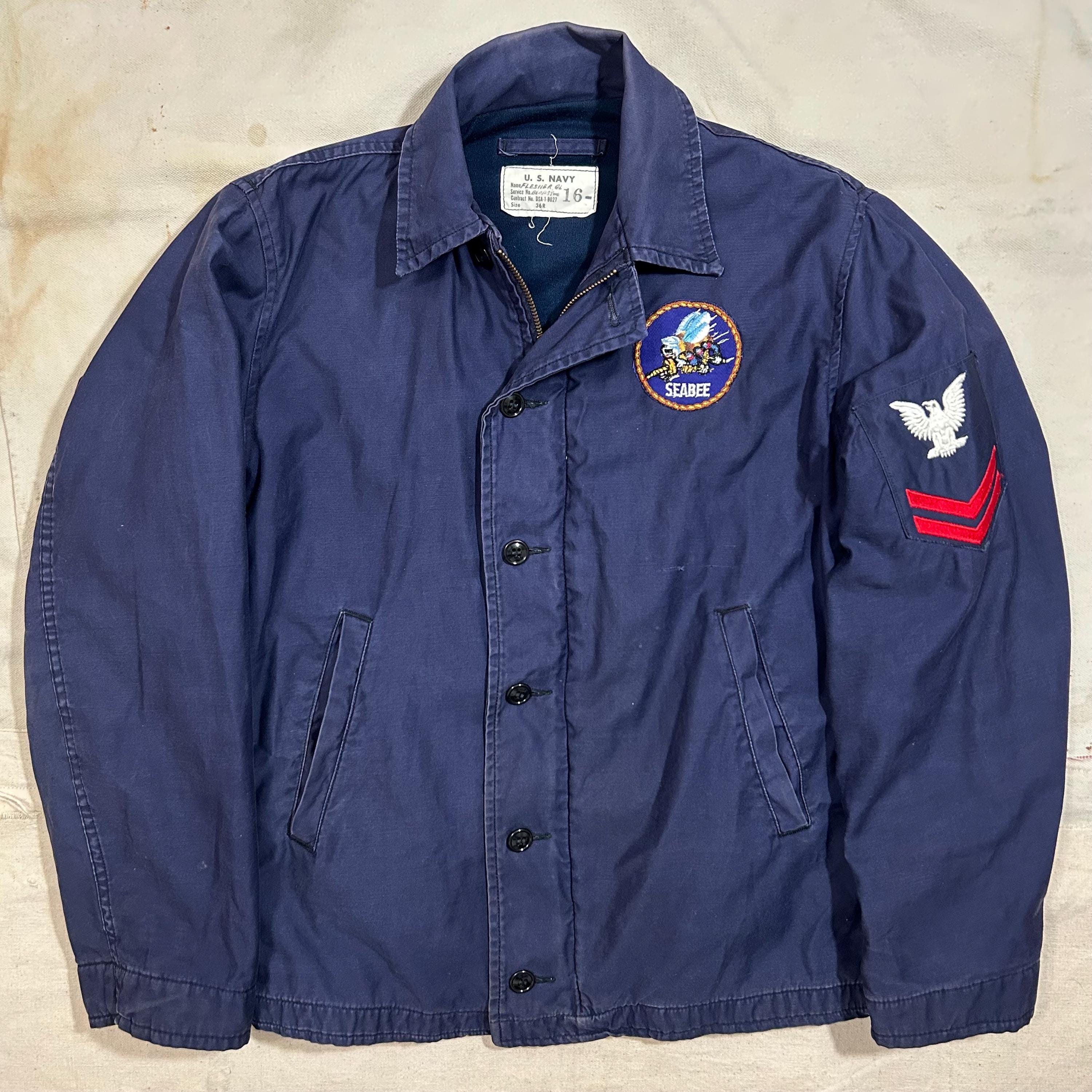 Vintage 1960s-70s Patched USN Utility Jacket Mens Size 36 S/M Deck