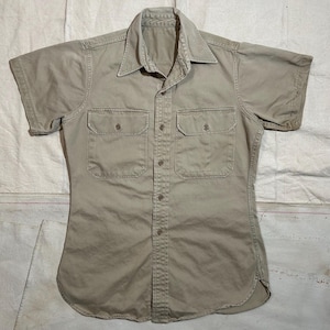 Vintage 1950s-60s US Military Khaki Cotton Shirt Mens Size Small