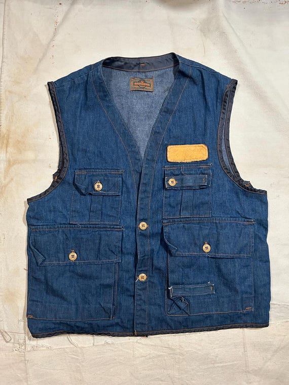 Vintage 1970s Denim Fishing Vest Mens Size Large Saftbak - Etsy