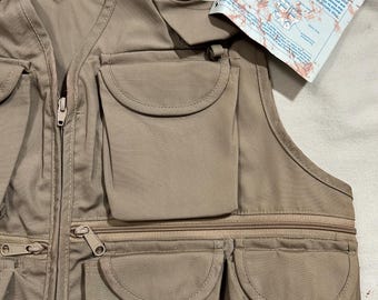 Gilet De Pêche Vintage Walker Années 70 - Taille XL - 100% Coton - Kaki