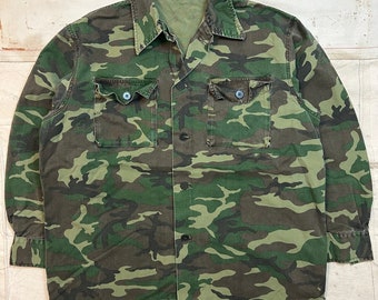 Vintage 1970er - 80er Jahre Camo Button Down Hemd Herren Größe L Jagdhemd