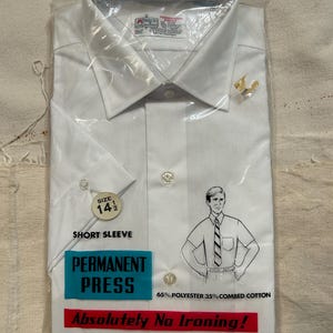 Camisa de manga corta con botones vintage de los años 70 de Deadstock para hombre, talla pequeña, color blanco, K-Mart