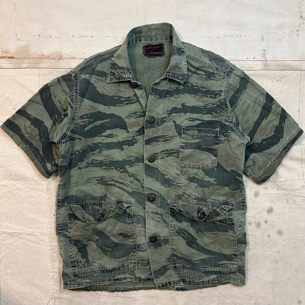 Vintage 1970s Ranger Tiger Stripe Camo Hunting Shirt Mens Size S/M