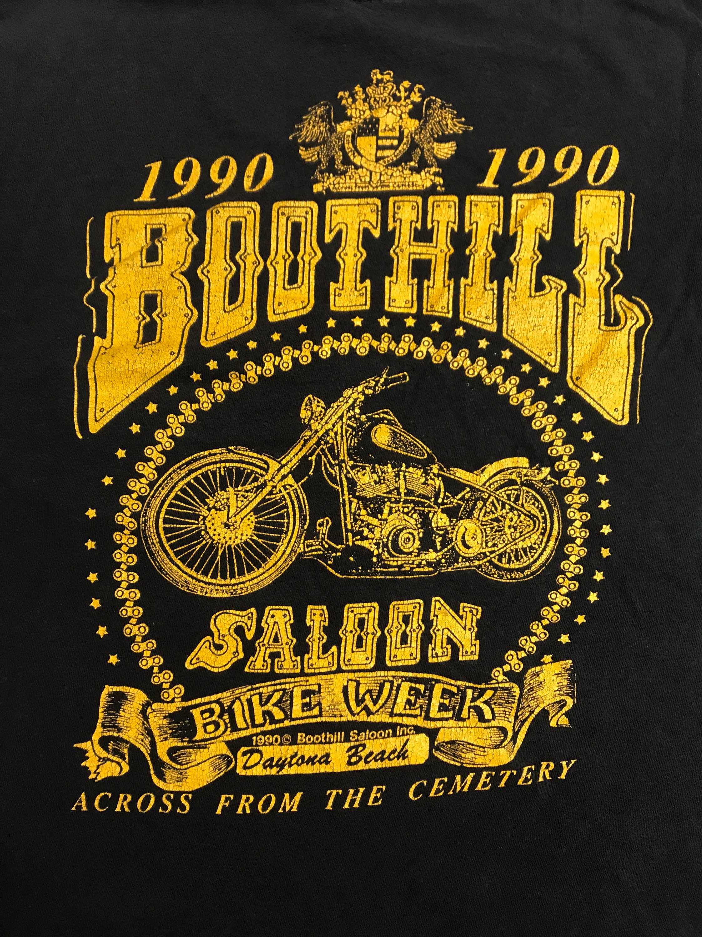 Vintage 1990 Boothill Saloon Biker Tee Mens Size Small Distressed