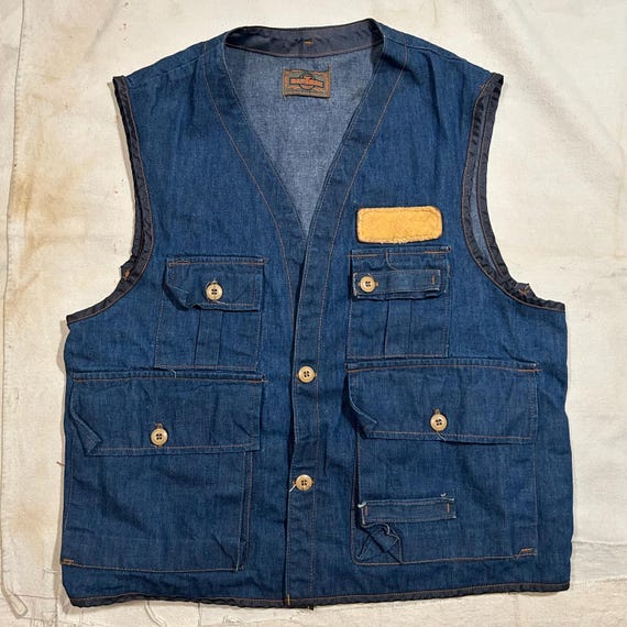 Vintage 1970s Denim Fishing Vest Mens Size Large Saftbak - Etsy