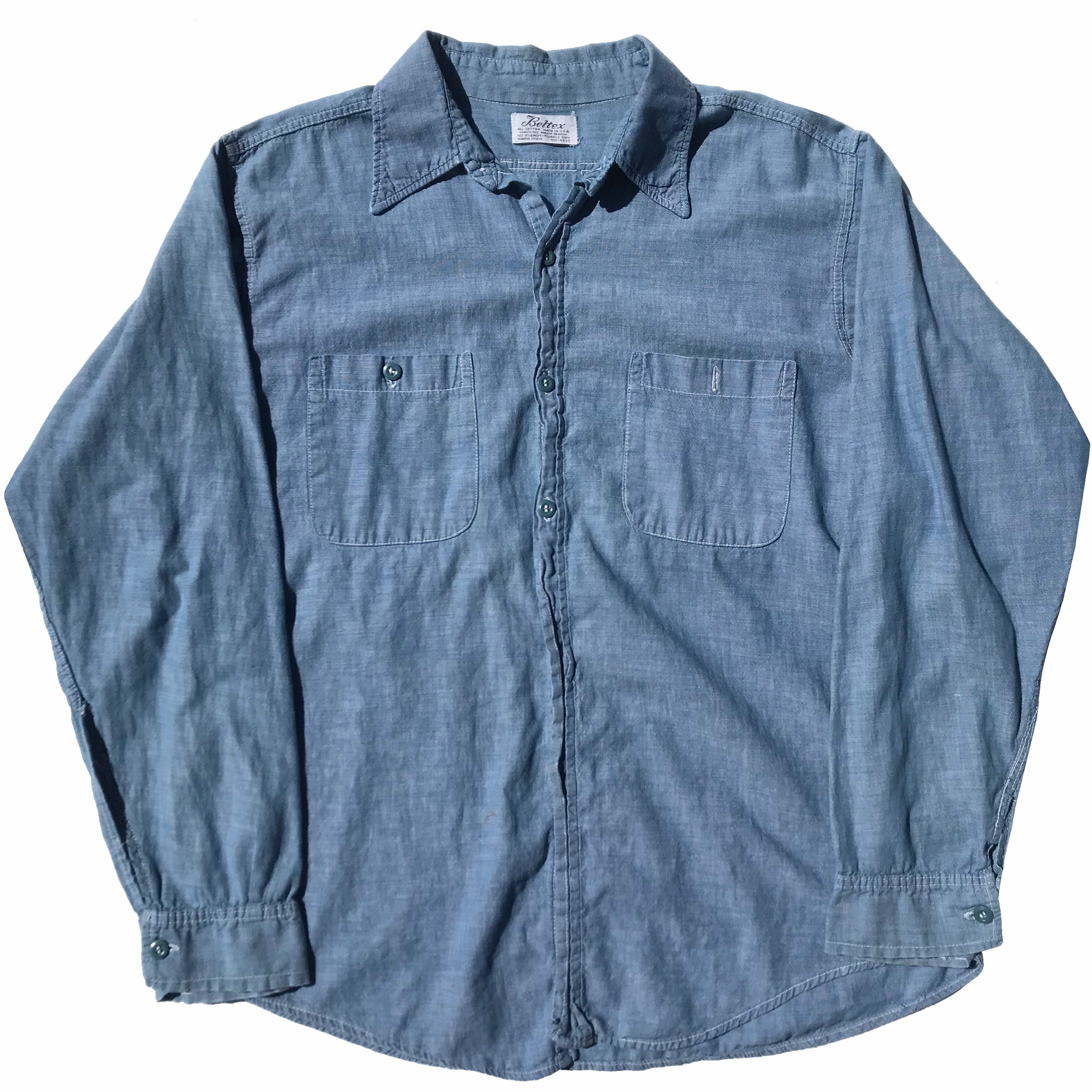 Vintage 1960s Beltex Chambray Work Shirt Mens Size M/L Vintage 1960s Beltex Chambray Work Shirt Mens Size M/L