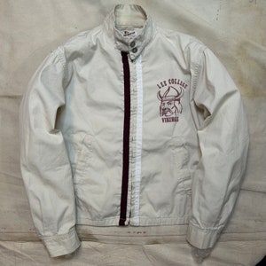 Jaqueta vintage Lee College Vikings dos anos 1960 da Princeton Sportswear masculina tamanho pequeno