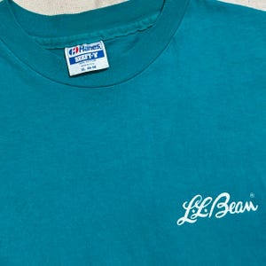 Vintage 1980s L.L.Bean Graphic Logo Tee Mens Size Medium Aqua Green
