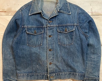 Vintage 1970s Sears Roebucks Denim Trucker Jacket Mens Size M/L Distressed