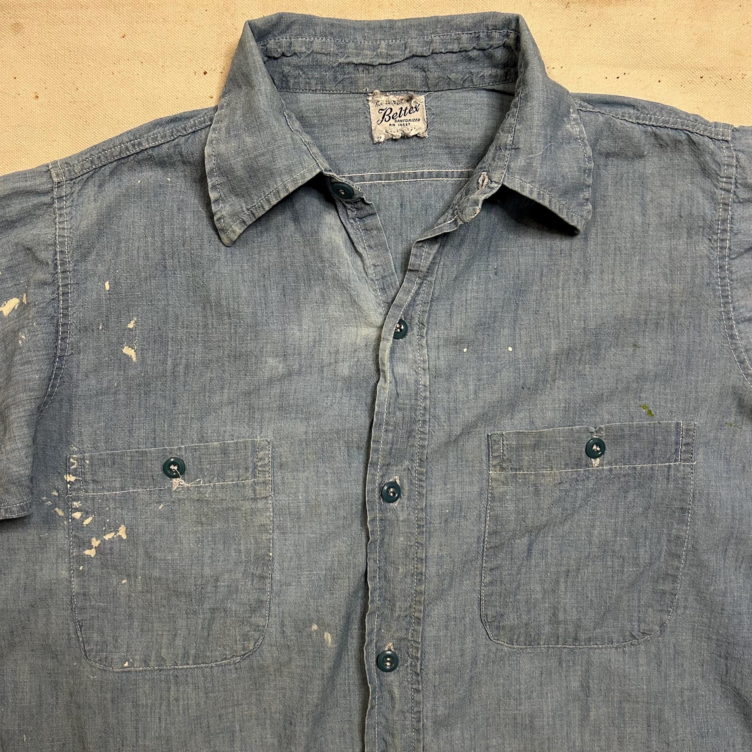 Distressed Vintage 1960s Beltex Sanforized Cotton Chambray Distressed Vintage 1960s Beltex Sanforized Cotton Chambray