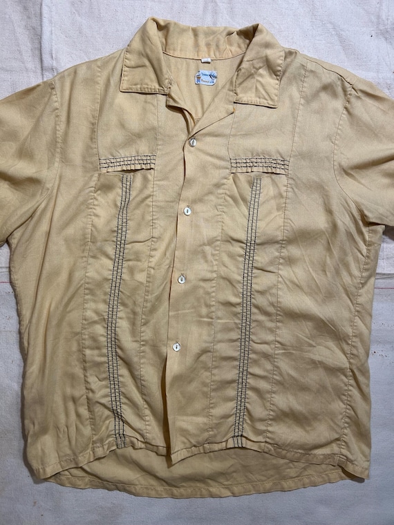 た*ん様 1960s Vintage Rayon Shirt Vintage 1960s Penneys Towncraft Rayon Loop Collar Shirt Mens Size