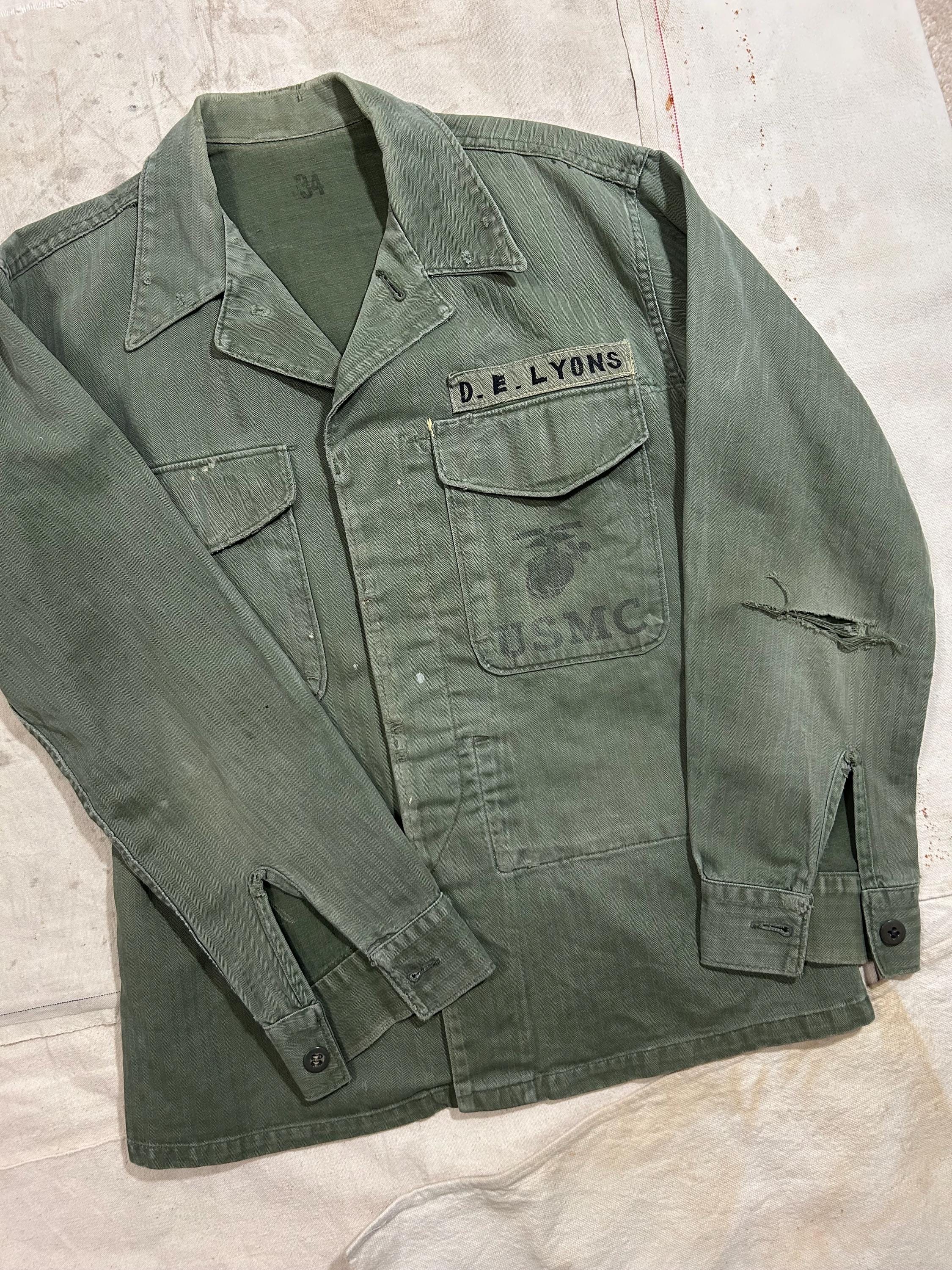 Vintage 1950s USMC HBT P-53 Utility Shirt Mens Size Small