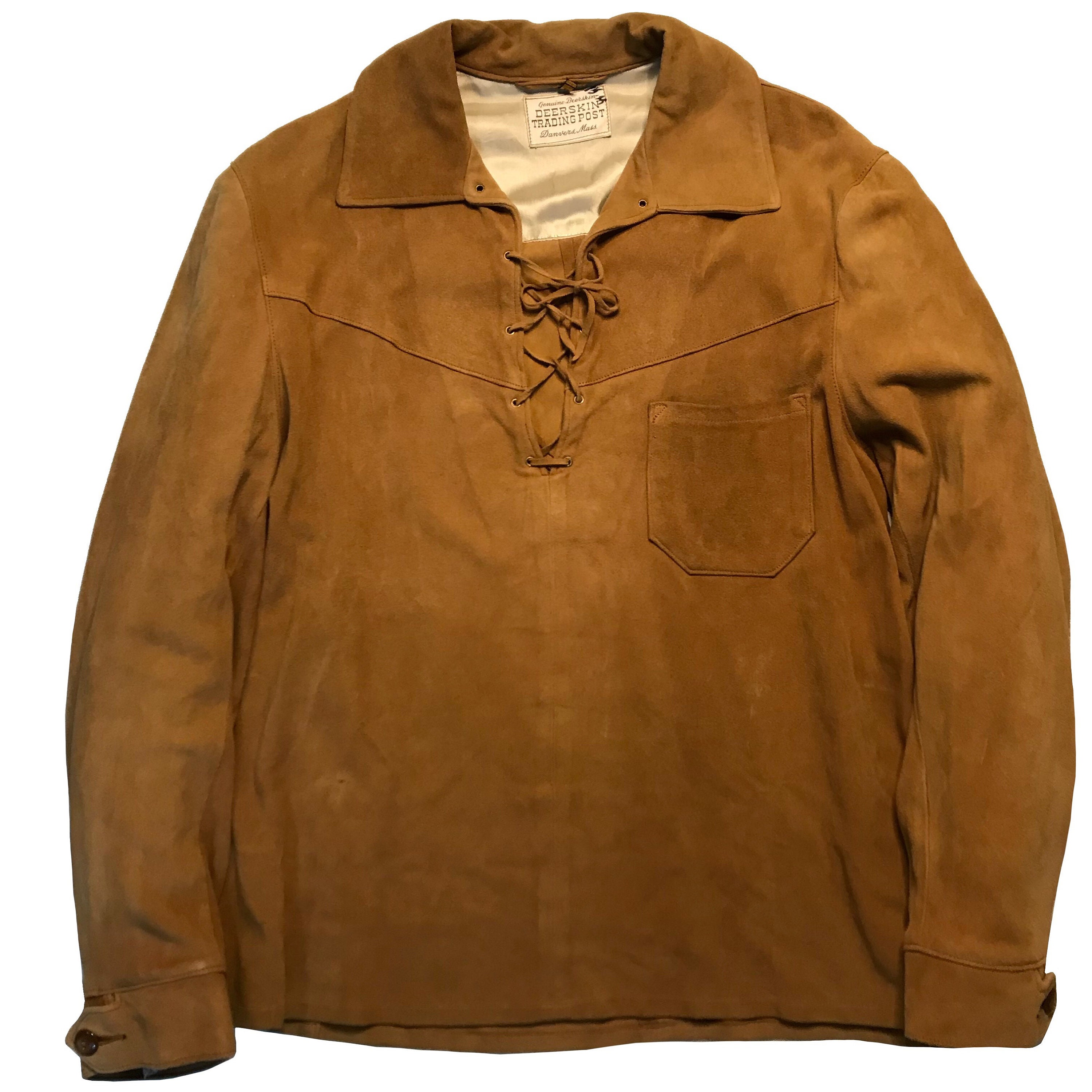 Vintage 1950s Deerskin Trading Post Pull Over Lace Front Deer Skin Shirt Mens Size Large