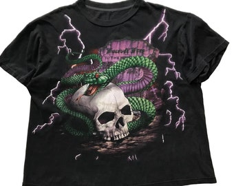 Rare Vintage 1990s American Thunder Skull and Snake Tee Mens Size Large