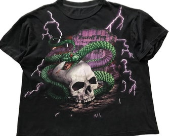 Camiseta vintage rara de los años 90 con calavera y serpiente de trueno estadounidense para hombre, talla grande
