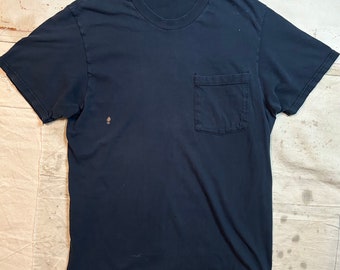 Mens Small Vintage Distressed Black Pocket Tee Fruit Of The Loom