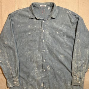 Vintage 1980s Chambray Shirt Mens Size Large Distressed