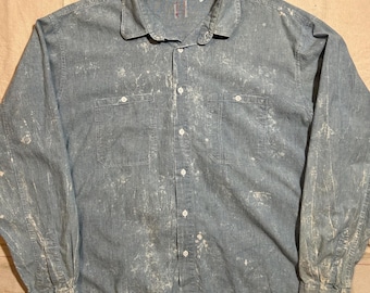 Koszula męska Chambray z lat 80. w stylu vintage, rozmiar L, przetarta