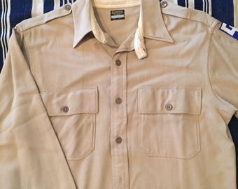 Vintage 1930s-40s Military Gabardine Chin Strap Shirt Mens Medium