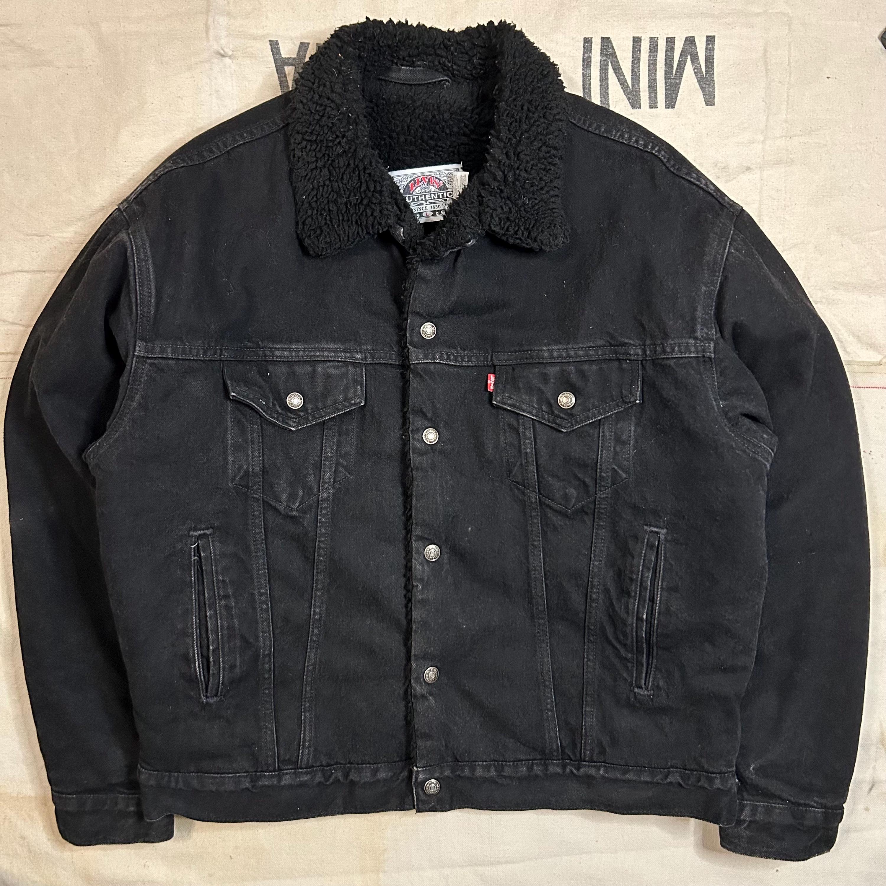 ジャケット・アウター Levi's SHERPA BLACK DENIM JACKET 1990s L Vintage Black Levi's Sherpa Jacket 90s Levi Trucker Denim Jacket