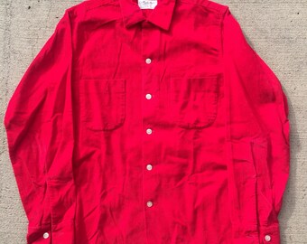 Vintage 1950s Manhattan Red Corduroy Loop Collar Shirt Mens Small Union Made