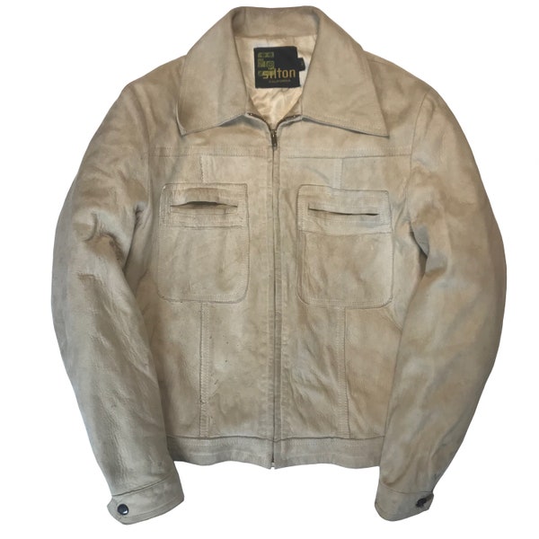 Vintage 1970s Silton of California Buckskin Suede Leather Trucker Jacket Mens Size Small