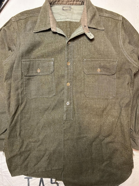 Vintage 1930s US Military Chinstrip Shirt Mens Size M / L Wool WW1