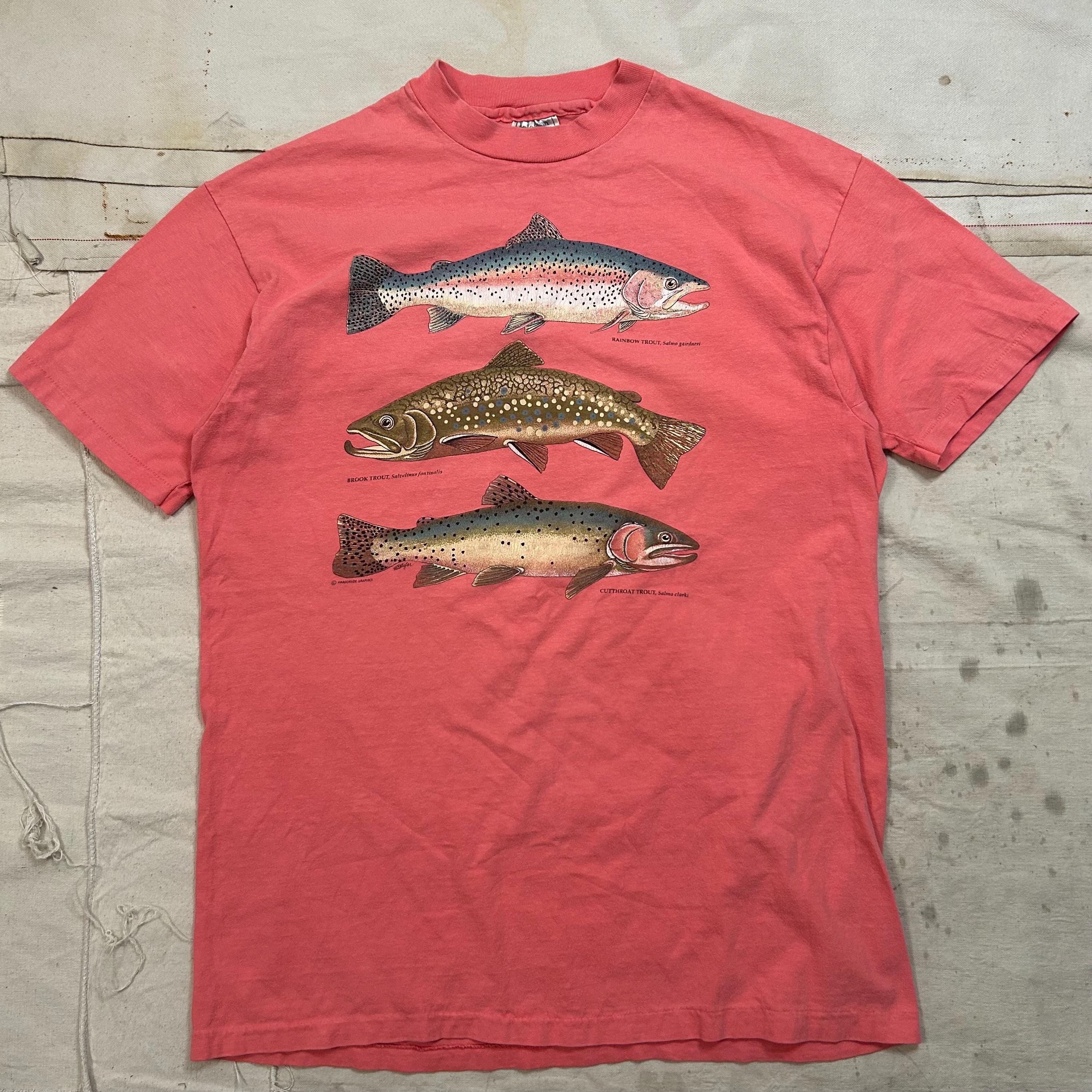 Vintage 1980s Hanes Trout Tee Mens Size Medium 22x29 Pink