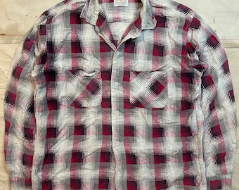 Distressed Vintage 1960s Kolesport Sanforized Flannel Shirt Mens Medium