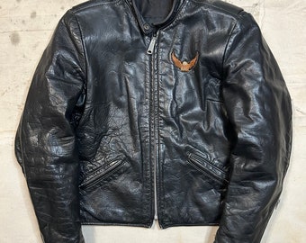 Vintage 1970s Leather Biker Jacket Mens XS Womens Medium Cafe Racer Jacket