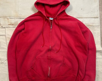 Distressed Vintage 1990s Red Hoodie Mens L/XL