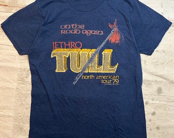 Vintage 1979 Jethro Tull Band Tour Tee Mens Size Medium Navy Blue