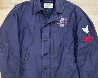 Vintage 1960s-70s Patched USN Utility Jacket Mens Size 36 S/M Deck
