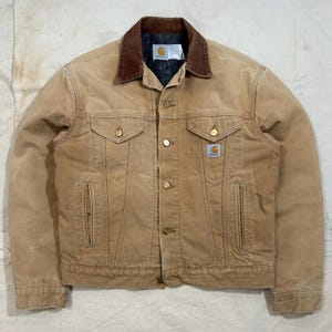 Distressed Vintage 1990s Carhartt Blanket Lined Trucker Jacket Mens Size Medium Duck