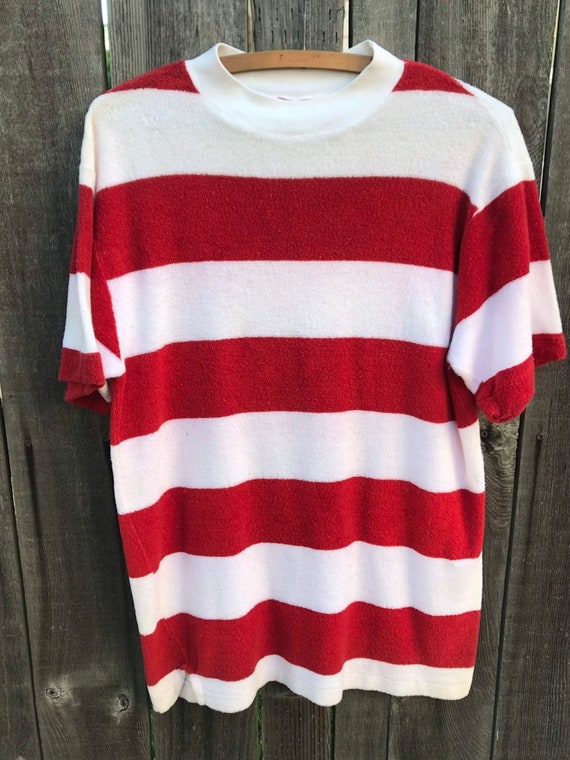 Vintage 1960s Terry Cloth Striped Border Tee Shirt Mens Size - Etsy