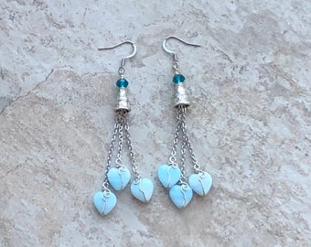 Blue Heart Earrings - Blue Heart Dangle Earrings - Handmade Heart Earrings