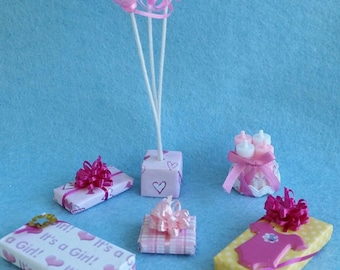 Miniature Baby Shower Balloons and Presents (1/12th Dollhouse scale)
