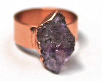 Raw Amethyst Statement Ring | Raw Amethyst Jewelry | February Birthstone Ring | Birthstone Jewelry | Electroformed Copper Jewelry | Rustic