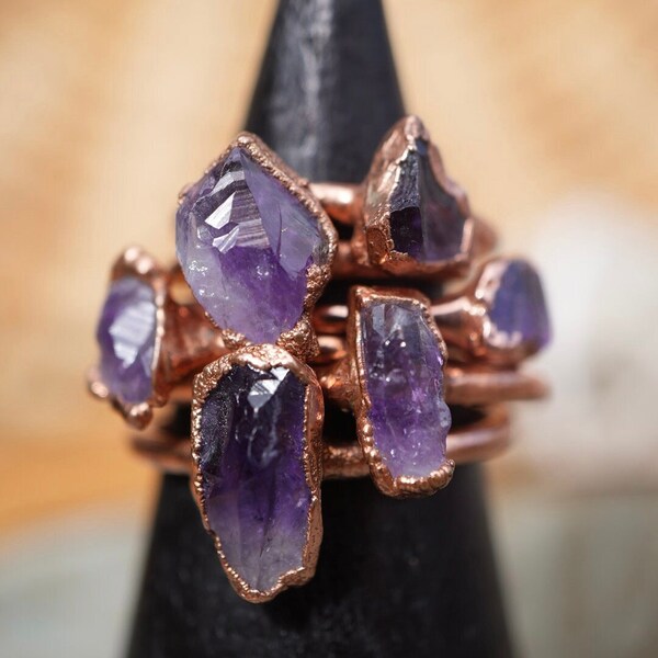 Natural Amethyst Ring | Raw Birthstone Ring | Purple Crystal Ring| Electroformed Ring| Boho Amethyst Copper Ring | February Birthstone |