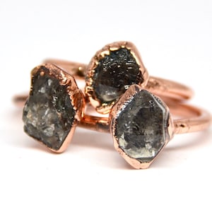 Dark Herkimer Diamond Ring | Raw Diamond Ring | Tibetan Quartz Ring | Electroformed Copper | Herkimer Diamond Ring | April Birthstone