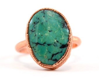 Natural Turquoise Ring | Rustic Copper Turquoise Ring | Boho Ring | Statement Ring | Throat Chakra Ring | December Birthstone | Copper Ring