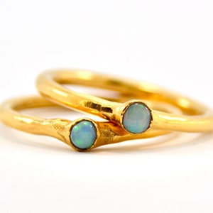 Flashy Gold Opal Minimalist Ring | October Birthstone Ring | Opal Birthstone Ring | Natural Opal Stacking Ring | Electroformed | Opal Ring