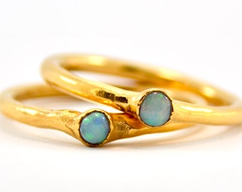 Flashy Gold Opal Minimalist Ring | October Birthstone Ring | Opal Birthstone Ring | Natural Opal Stacking Ring | Electroformed | Opal Ring